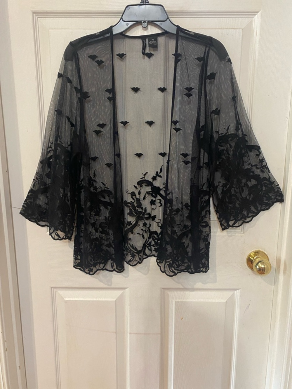 new directions Sheer Black Embroidered Kimono Cardigan